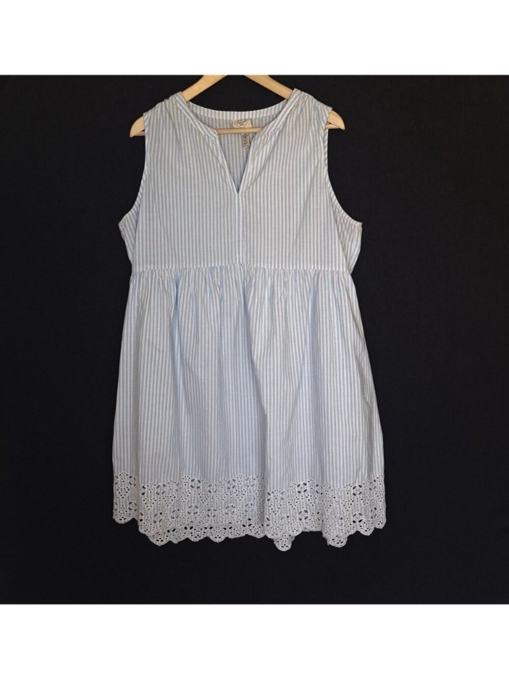💙 St. John's Bay Striped Eyelet Border Shirt Dress Size 2X Cotton Preppy Cottag - Picture 8 of 8